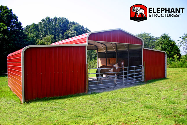 An Elephant Barns free standing barn makes a happy horse on a hot day!